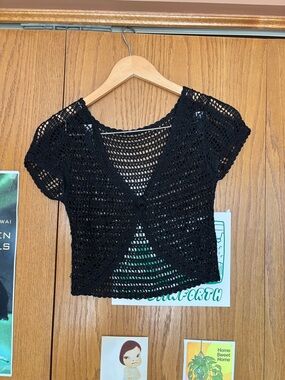 Black Crochet Short-Sleeve Top - Classic Women's Knit